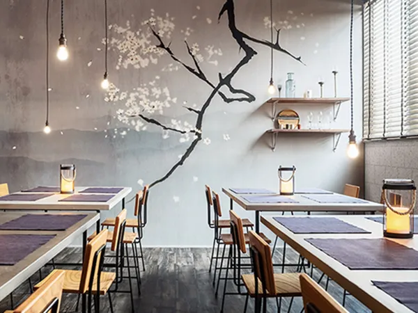 山霧に浮かぶ山桜を日本画のスタイルで幻想的に描いた壁紙・ウォールペーパー