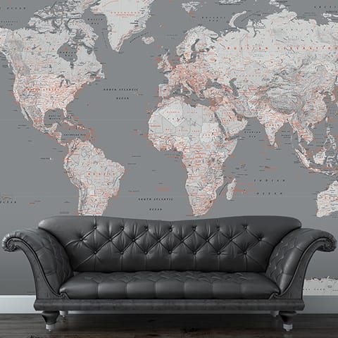 ドイツ製壁紙 Silver World Map