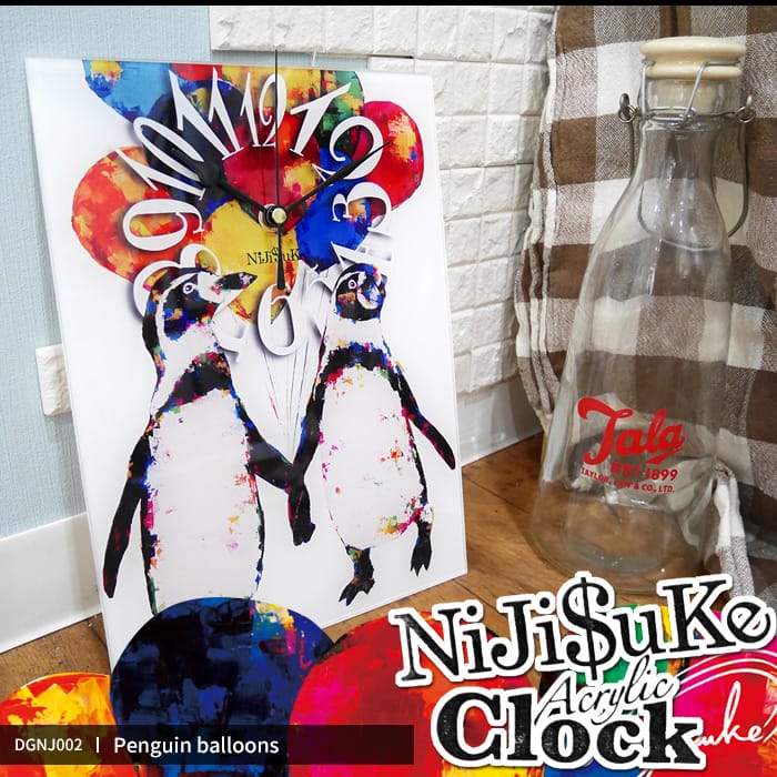 nijisukeアクリルクロック Penguin balloons（風船ペンギン）